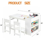 Table d'activités pour enfants avec 2 chaises, bureau d'activités avec étagères de rangement