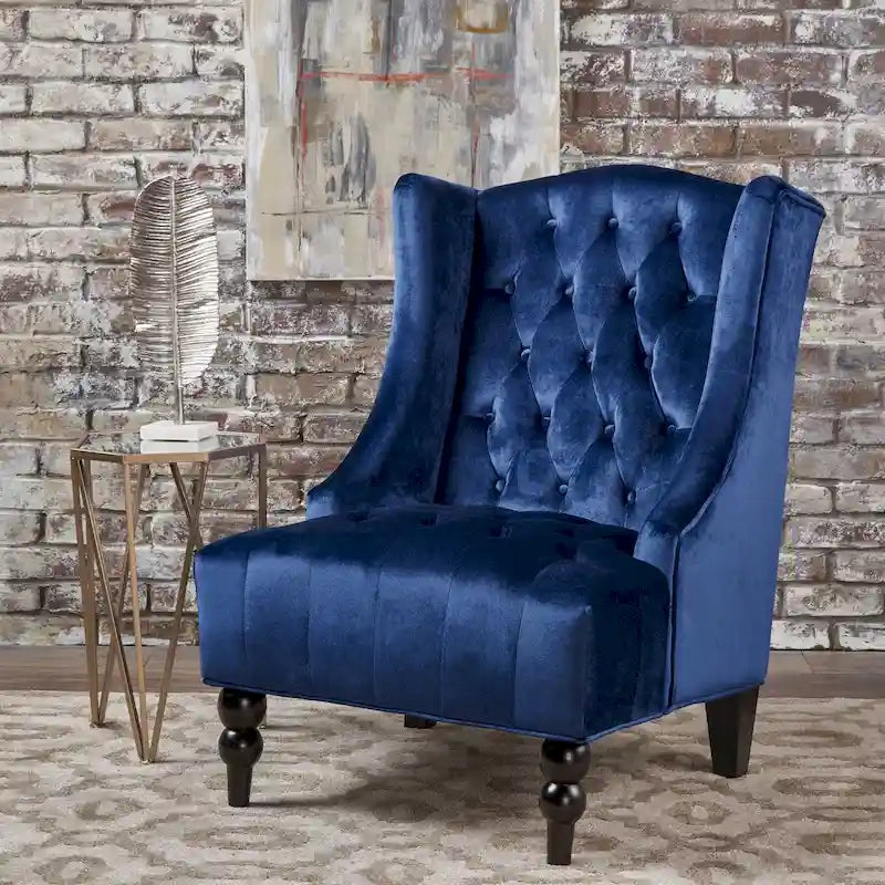 Contemporary Design Upholstered Wingback Chair, Hi-back Club Chair with Wood Legs