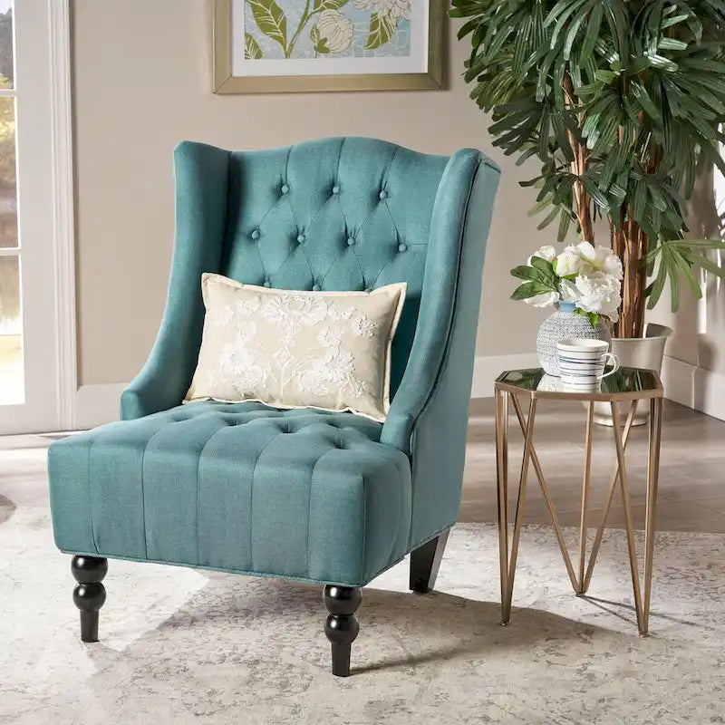 Contemporary Design Upholstered Wingback Chair, Hi-back Club Chair with Wood Legs