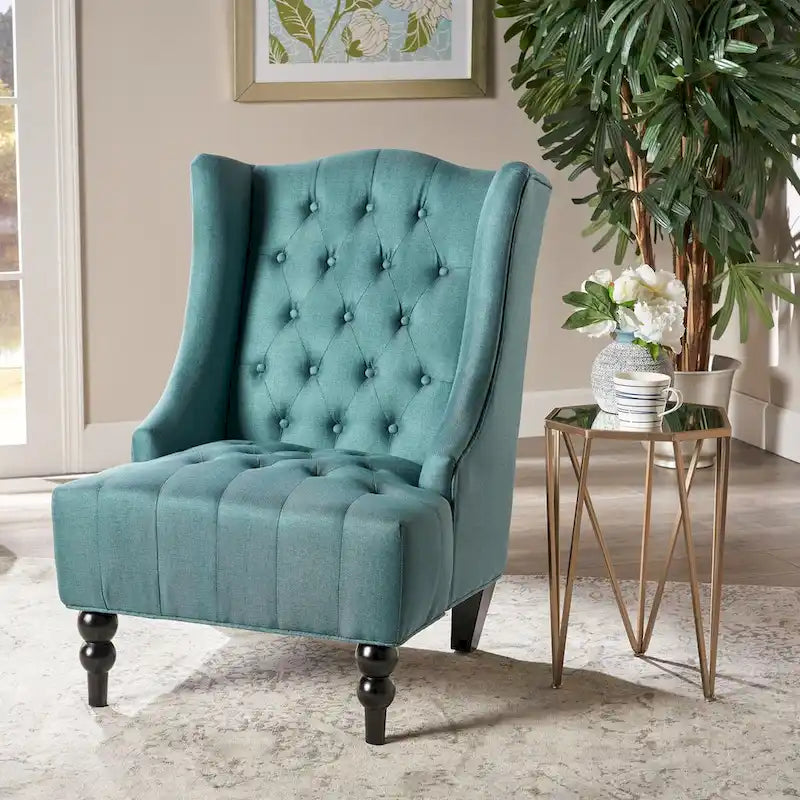 Contemporary Design Upholstered Wingback Chair, Hi-back Club Chair with Wood Legs