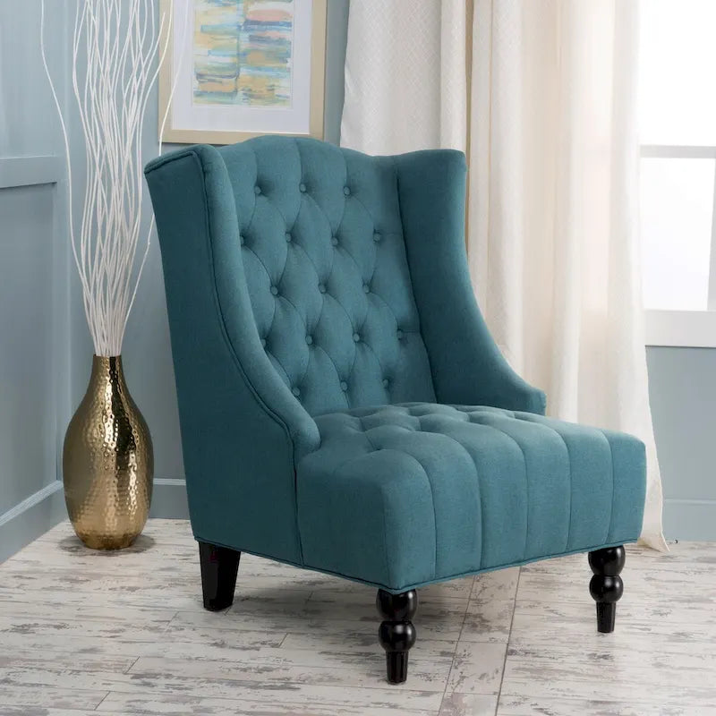 Contemporary Design Upholstered Wingback Chair, Hi-back Club Chair with Wood Legs