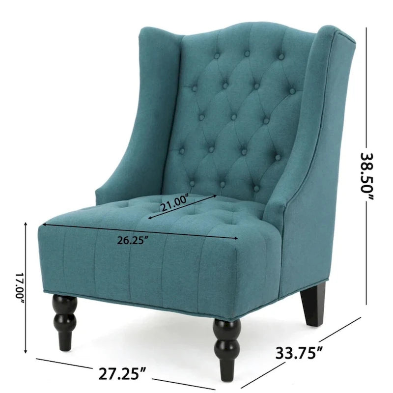 Contemporary Design Upholstered Wingback Chair, Hi-back Club Chair with Wood Legs