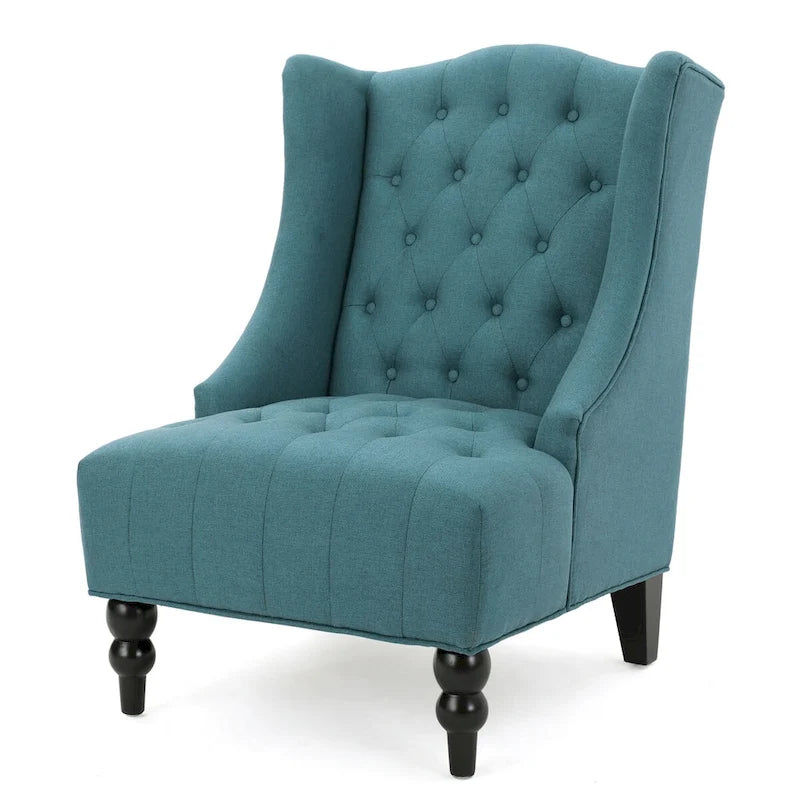 Contemporary Design Upholstered Wingback Chair, Hi-back Club Chair with Wood Legs