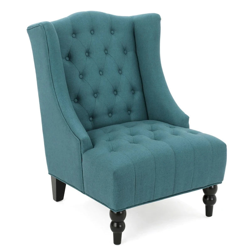 Contemporary Design Upholstered Wingback Chair, Hi-back Club Chair with Wood Legs