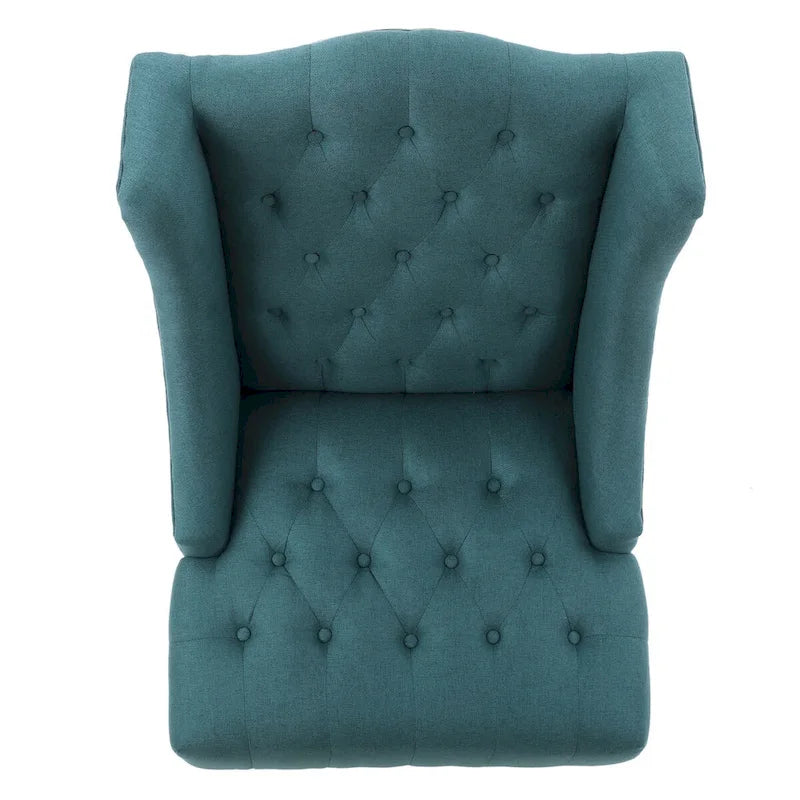 Contemporary Design Upholstered Wingback Chair, Hi-back Club Chair with Wood Legs