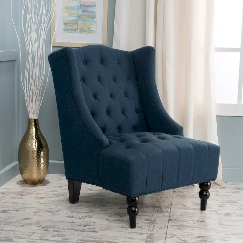 Contemporary Design Upholstered Wingback Chair, Hi-back Club Chair with Wood Legs