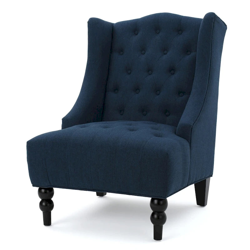 Contemporary Design Upholstered Wingback Chair, Hi-back Club Chair with Wood Legs