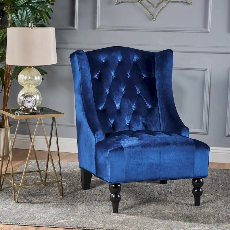 Contemporary Design Upholstered Wingback Chair, Hi-back Club Chair with Wood Legs
