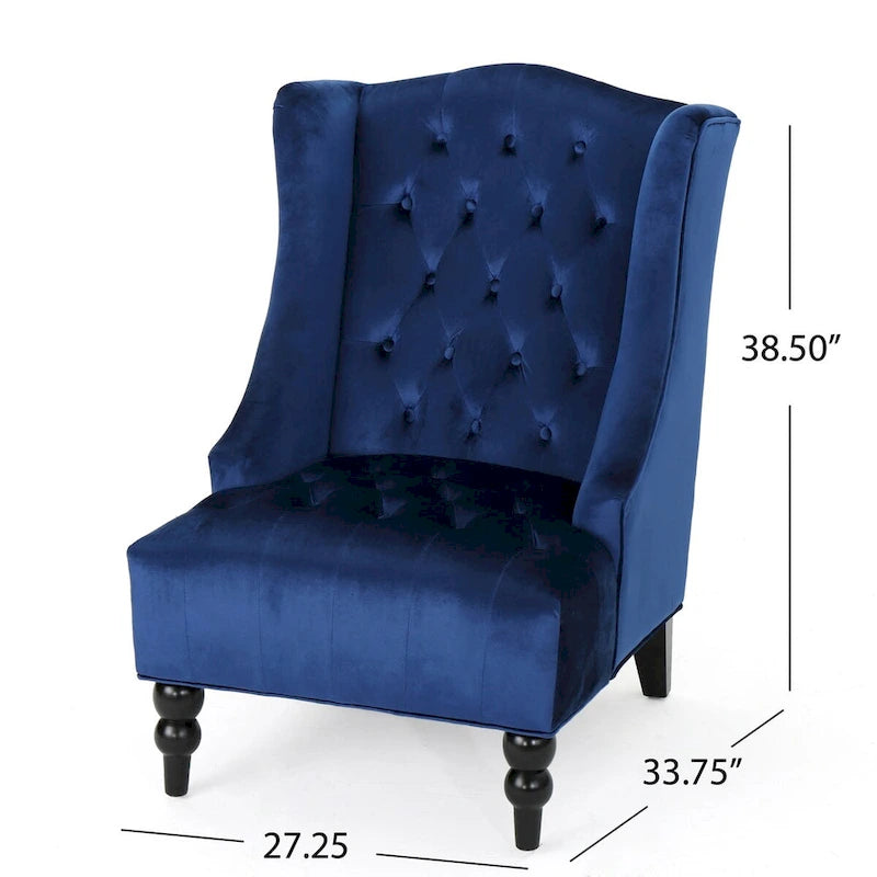 Contemporary Design Upholstered Wingback Chair, Hi-back Club Chair with Wood Legs