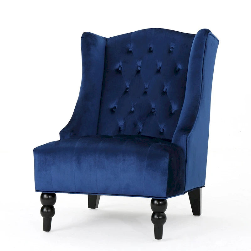 Contemporary Design Upholstered Wingback Chair, Hi-back Club Chair with Wood Legs